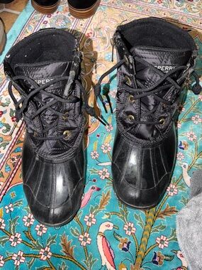 Sperry Black Quilted Lace-Up Duck Boots